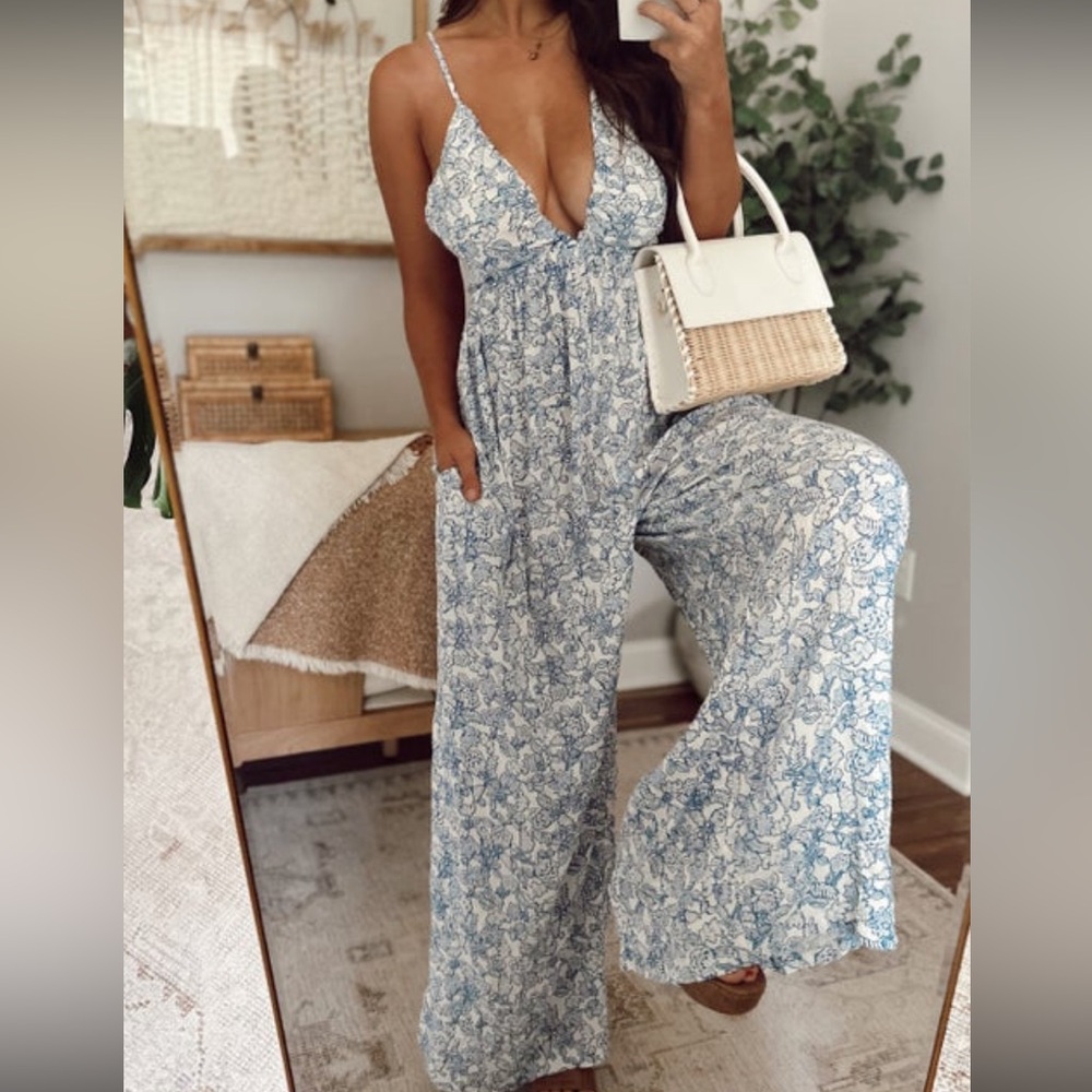 Boutique Floral Blue Jumpsuit